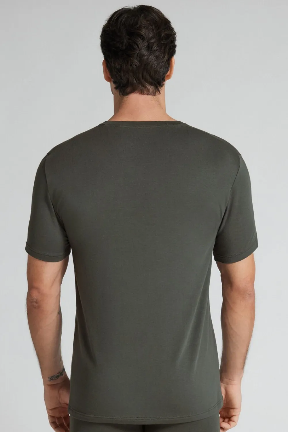 T-shirty|Soft Silk>Intimissimi T-shirt z Tkaniny Soft Silk - 640j - verde fumo scuro