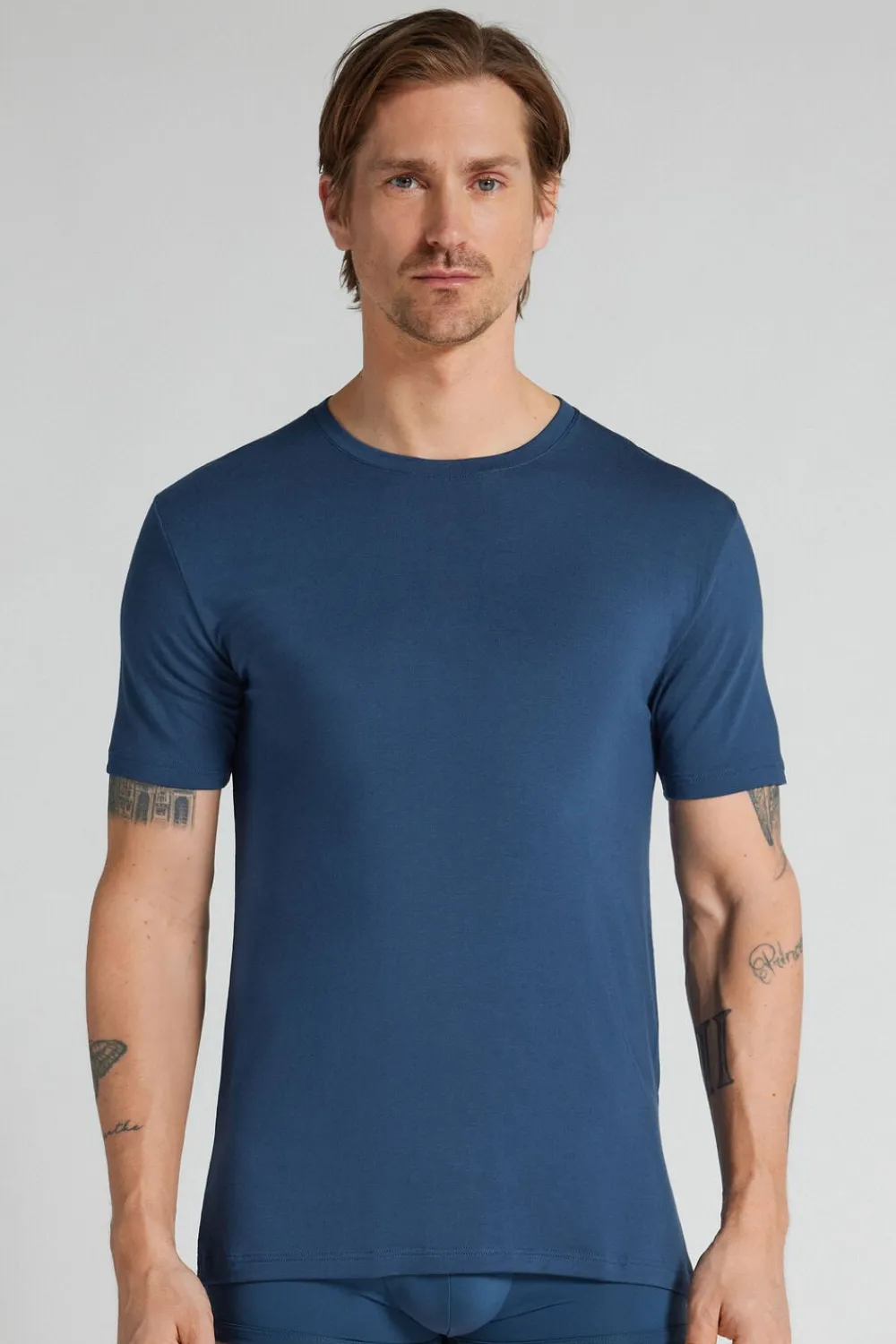 T-shirty|Soft Silk>Intimissimi T-shirt z Tkaniny Soft Silk niebieski - 886j - blu gas
