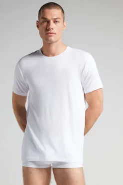T-shirty|Soft Silk>Intimissimi T-shirt z Tkaniny Soft Silk biały - 001 - biały