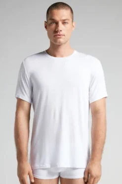 T-shirty|Soft Silk>Intimissimi T-shirt z Tkaniny Soft Silk biały - 001 - biały